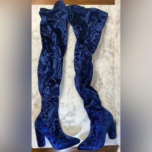 Cape Robbin, Royal Blue, Crushed Velvet, Thigh High Boots, Style: Paw-27
